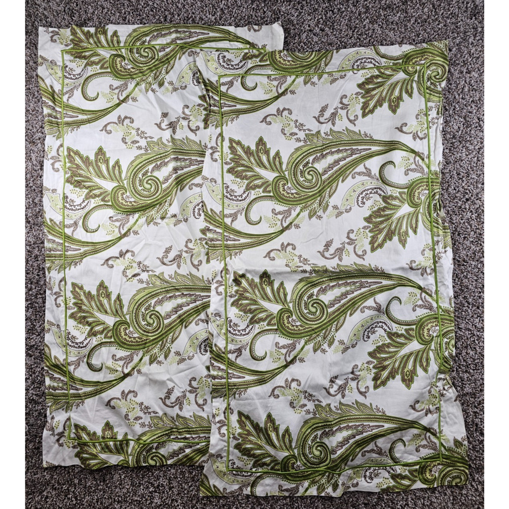 Schweitzer Linens Set of 2 King Size Pillow Shams Green Brown Paisley Print